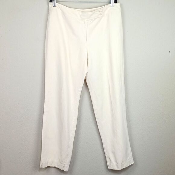 Ann Taylor Women Cream Linen Blend Straight Leg Lined Trousers sz 14 - Picture 2 of 8